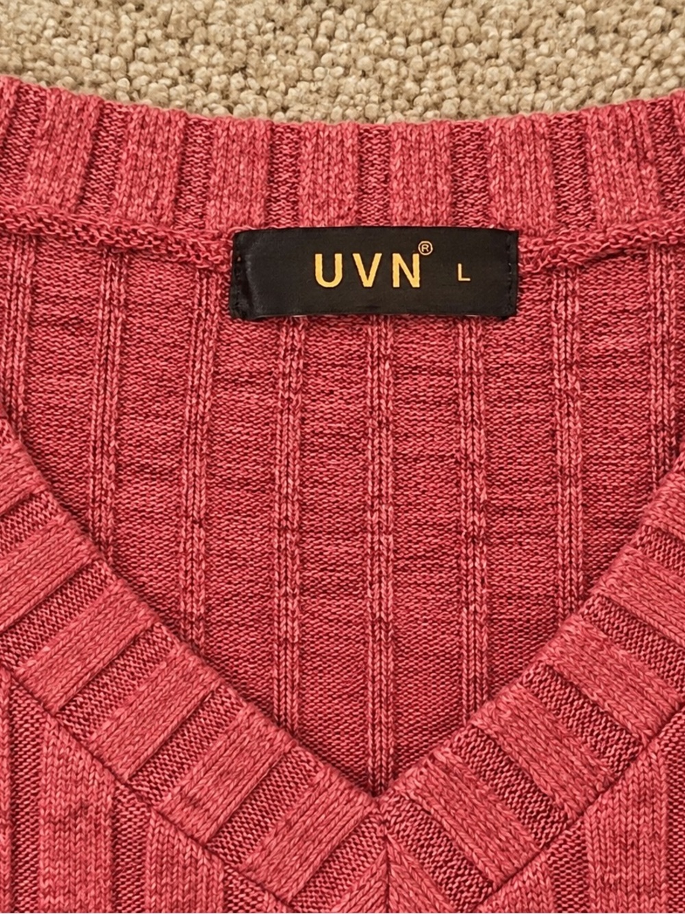 Men's V-Neck Sweater in Coral Rose